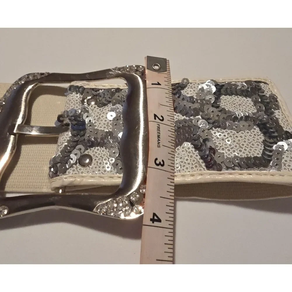 Elegant Silver and Off White Wide Sequin Belt 24